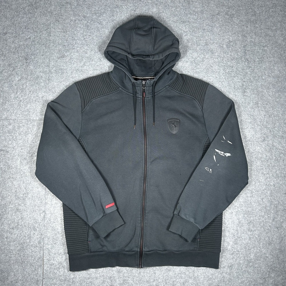 Puma Scuderia Ferrari Hoodie Mens XXL Grey Full Zip Motorsport Racing F1 Ribbed
